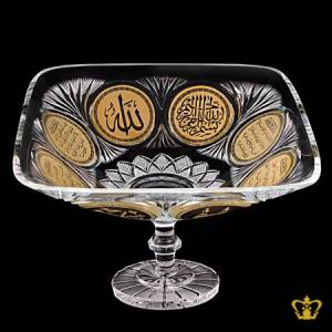 Deep-Leaf-Cut-Footed-Decorative-Crystal-Square-Bowl-Handcrafted-Golden-Arabic-Word-Calligraphy-Engraved-Allah-Bismillah-Quran-Verses-Islamic-Religious-Ramadan-Eid-Gifts