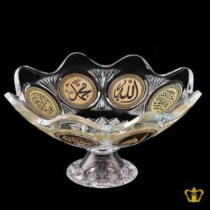 Footed-Crystal-Bowl-Deep-Leaf-Cuts-Handcrafted-Golden-Arabic-word-calligraphy-Engraved-Allah-Muhammad-Bismillah-La-Ilaha-Decorative-Islamic-Religious-Ramadan-Eid-Gifts