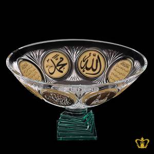 Crystal-Bowl-Handcrafted-Decorative-Deep-Leaf-Cut-Footed-Golden-Arabic-word-Calligraphy-Engraved-Allah-Muhammad-Quran-Verses-Islamic-Religious-Ramadan-Eid-Gifts