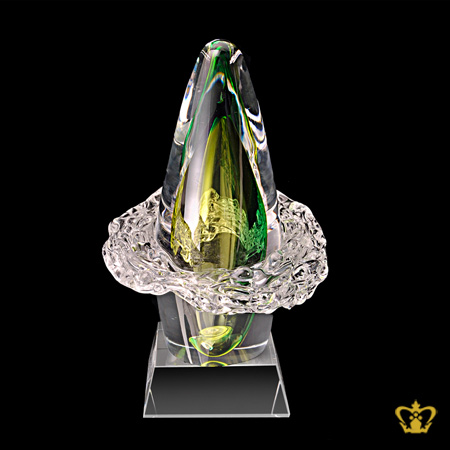 Paper-weight-trophy-crystal-potpourri-allured-with-yellow-and-green-tone-inside