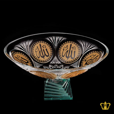 Handcrafted-Decorative-Crystal-Bowl-Deep-Leaf-Cut-Footed-Golden-Arabic-word-Calligraphy-Engraved-Allah-Islamic-Religious-Ramadan-Eid-Gifts