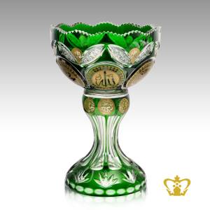 Green-Footed-Crystal-Bowl-Golden-Arabic-Word-Calligraphy-Allah-Engraved-Decorative-Handcrafted-Deep-Leaf-Cuts-Islamic-Religious-Ramadan-Eid-Gifts