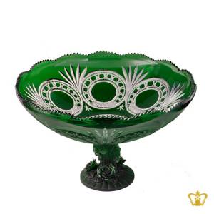Lovely-green-footed-crystal-bowl-hand-carved-with-traditional-pattern