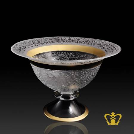 Decorative-Fruit-Bowl-Frosted-Crystal-design-Footed-Golden-Edge-Engraved-with-Arabic-word-Calligraphy-Ayat-Al-Kursi-Islamic-Eid-Gift-Ramadan-Souvenir