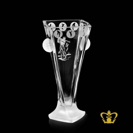Stylish-crystal-golf-vase-with-frosted-twist-bottom-enhanced-with-hand-carved-golfer-silhouette