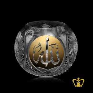 Golden-Arabic-word-Calligraphy-Allah-Engraved-Islamic-Gift-Religious-Occasions-Eid-Ramadan-Rose-Bowl-Crystal-Hand-crafted-Pinwheel-twirling-star-cuts-