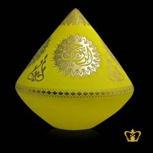 Exquisite-yellow-crystal-cone-with-Arabic-word-golden-calligraphy-Islamic-occasion-gift-Eid-Ramadan-souvenir