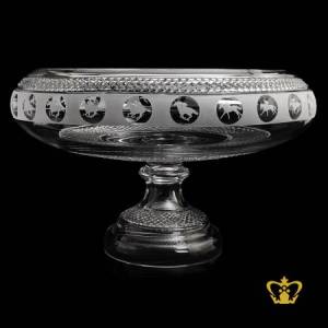 Luxurious-grand-crystal-footed-bowl-hand-crafted-with-diamond-pattern-horse-rider-silhouette