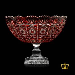 Modish-alluring-scalloped-edge-red-footed-crystal-bowl-ornamented-with-stylish-handcrafted-star-leaf-pattern-decorative-gift