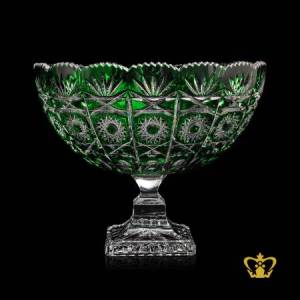 Alluring-elegant-green-footed-crystal-bowl-scalloped-edge-embellished-with-traditional-handcrafted-patterns