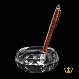 Personalized-crystal-pen-holder-with-diamond-cut-for-desktop-customized-with-your-name-designation-logo