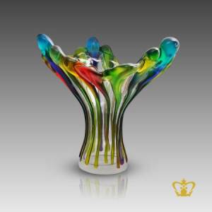 Vibrant-diverse-mottled-hand-blown-crystal-vase-allured-with-multihued-rainbow-motif-decorative-gift