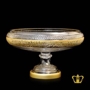 Ayatul-Kursi-Engraved-Golden-Arabic-Word-Calligraphy-Crystal-Footed-Bowl-Handcrafted-Deep-Diamond-Cuts-Decorative-Islamic-Religious-Ramadan-Eid-Gifts