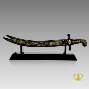Black-crystal-Islamic-Zulfiqar-sword-replica-with-black-base-Arabic-word-calligraphy-engraved-La-Fata-Illa-Ali