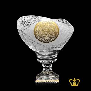 Crystal-Decorative-Bowl-Handcrafted-With-Cuts-Golden-Arabic-Word-Calligraphy-Surah-Al-Ikhlas-Islamic-Religious-Occasions-Present-Ramadan-Souvenir-Eid-Gifts