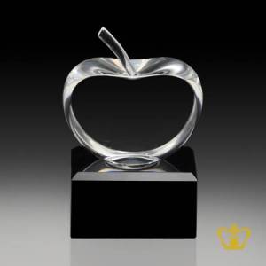 Personalize-crystal-replica-of-apple-with-black-base-customized-text-engraving-logo