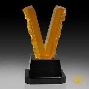 Masterpiece-Artistic-Custom-Made-Trophy-in-V-Shape-stands-on-two-tier-base