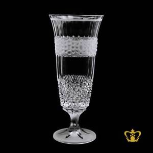 Alluring-elegant-floral-sculpted-stem-footed-adorned-crystal-vase-with-intense-frosted-diamond-pattern-gorgeous-decorative-gift