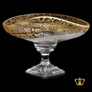 Lovely-Islamic-footed-crystal-bowl-handcrafted-with-gorgeous-diamond-cuts-elegant-golden-pattern-with-Asma-Ul-Husna-carved-holy-Ramadan-eid-occasions-souvenir