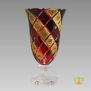 Ruby-Red-Crystal-Vase-Footed-with-Deep-Cross-cuts-Crown-Edged-Handcrafted-Islamic-Decorative-Present-Golden-Arabic-word-Engraved-Allah-Muhammad-Ramadan-Souvenir-Eid-Gift