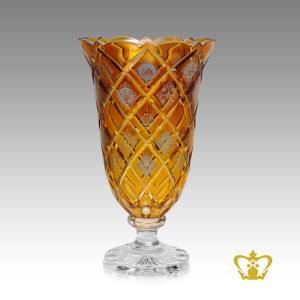 Amber-Crystal-Vase-Footed-with-Deep-Cross-cuts-Crown-Edged-Handcrafted-Islamic-Decorative-Ramadan-Religious-Occasions-Souvenir-Eid-Gift