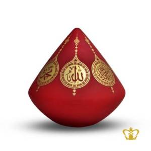 Gorgeous-red-crystal-cone-with-Arabic-word-golden-calligraphy-Allah-Muhammad-and-La-illah-ila-Allah-Muhammad-Rasul-Allah-islamic-occasion-gift-Eid-Ramadan-souvenir
