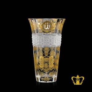 Alluring-Islamic-crystal-vase-with-holy-name-Allah-and-engraved-golden-Arabic-word-calligraphy-exquisite-Ramadan-Eid-special-occasion-gift