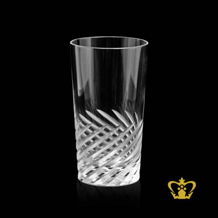 Stylish-elegant-crystal-highball-glass-adorned-with-embracing-deep-leaf-frosted-cuts