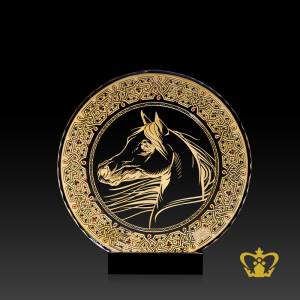 Personalized-crystal-horse-trophy-plate-with-wooden-stand-base-customized-logo-text