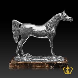 ANG-STANDING-HORSE-SILVER-15IN-W-MARBLE-BASE