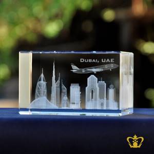 Spectacular-Iconic-Dubai-skyline-3d-laser-engraved-Crystal-cube-tourist-souvenir-Corporate-gift-UAE-memento-customized-personalized-Logo-Text-
