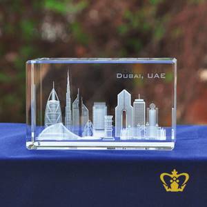 Tourist-souvenir-corporate-gift-UAE-memento-Spectacular-Iconic-Dubai-skyline-3d-laser-engraved-Crystal-cube-