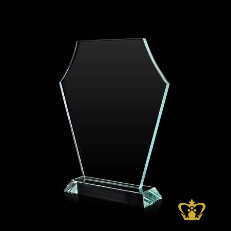 Handcrafted-Crystal-Latish-Shield-Trophy-with-Clear-Crystal-Base-Customize-Text-Engraving