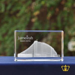 Jumeirah-Beach-Hotel-3d-laser-engraved-crystal-cube-Tourist-Souvenir-Customized-Personalized-Logo-Text-