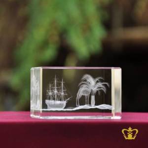 UAE-Traditional-dhow-and-desert-with-Palm-tree-and-camel-3D-Laser-engraved-crystal-cube-Perfect-National-Day-Souvenir