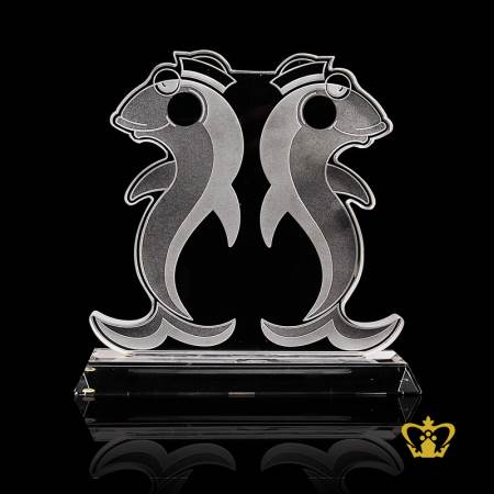 Personalized-crystal-fish-cutout-trophy-with-clear-base-customized-text-engraving-logo
