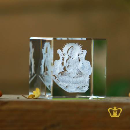 3D-Laser-Engraved-Crystal-Cube-Hindu-Goddess-Lakshmi-Religious-Holy-Gift-Indian-Festival-Souvenir