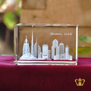 Spectacular-Dubai-Iconic-skyline-elegantly-engraved-3D-Laser-a-beautiful-Crystal-cube-gift-for-someone-leaving-UAE-Tourist-Souvenir-Corporate-memento-Personalized-customized-Text-Logo-