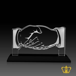 Personalized-crystal-cutout-handshake-plaque-with-black-base