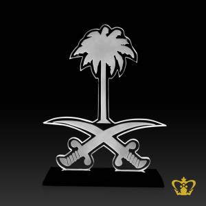 Personalized-crystal-cutout-trophy-of-Saudi-Arabian-national-emblem-with-black-base