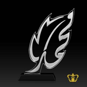 Personalize-crystal-leaf-trophy-cutout-with-black-base-customized-text-engraving-logo
