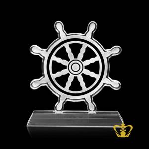 Ship-Steering-Wheel-Crystal-Cut-out-Trophy-with-Clear-Base-Customized-Logo-Text-7-Inch-x-6-Inch-
