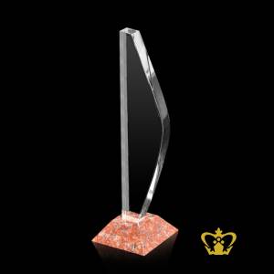 Crystal-exclaim-trophy-with-marble-base-customized-logo-text