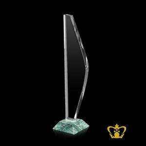 Crystal-exclaim-trophy-with-marble-base-customized-logo-text