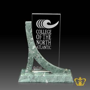 Personalized-crystal-trophy-with-marble-base-customized-text-engraving-logo
