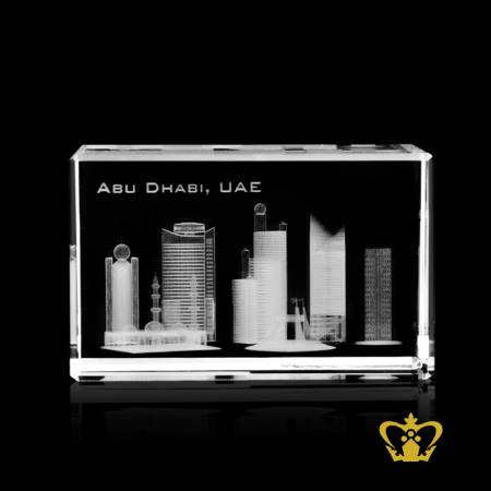 Tourist-souvenir-corporate-gift-Abu-Dhabi-UAE-memento-stunning-Iconic-skyline-3d-laser-engraved-Crystal-cube-