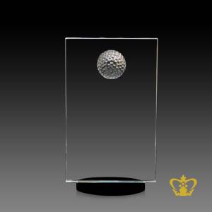 Customized-Crystal-Rectangular-Plaque-Cutout-with-Golf-Ball-Memento-Logo-Engrave-With-Black-Crystal-Base