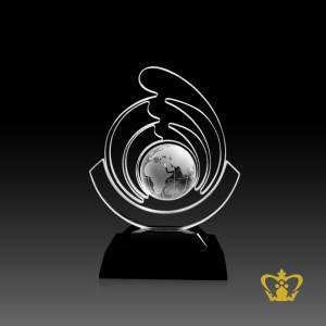 Personalized-crystal-globe-trophy-stands-on-black-crystal-base-customized-logo-text-engraving