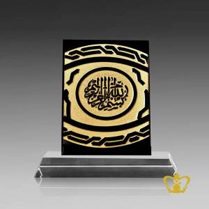 Crystal-Black-Plaque-Arabic-word-Calligraphy-Bismillah-Ir-Rahman-Ir-Rahim-Engraved-in-Golden-color-with-Clear-Base-Religious-Islamic-Souvenir-Eid-Ramadan-Occasions-Gift