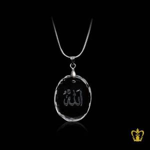Islamic-Occasions-Religious-Souvenir-Crystal-Oval-Pendant-diamond-cut-Arabic-Word-Calligraphy-Allah-Engraved-Ramadan-Eid-Gift